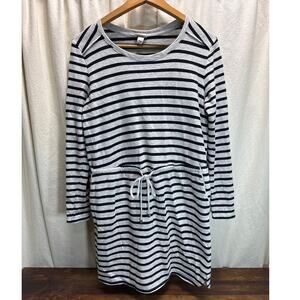 Merona Women's Sweatshirt Dress Striped Drawstring Waist Pockets Size Medium